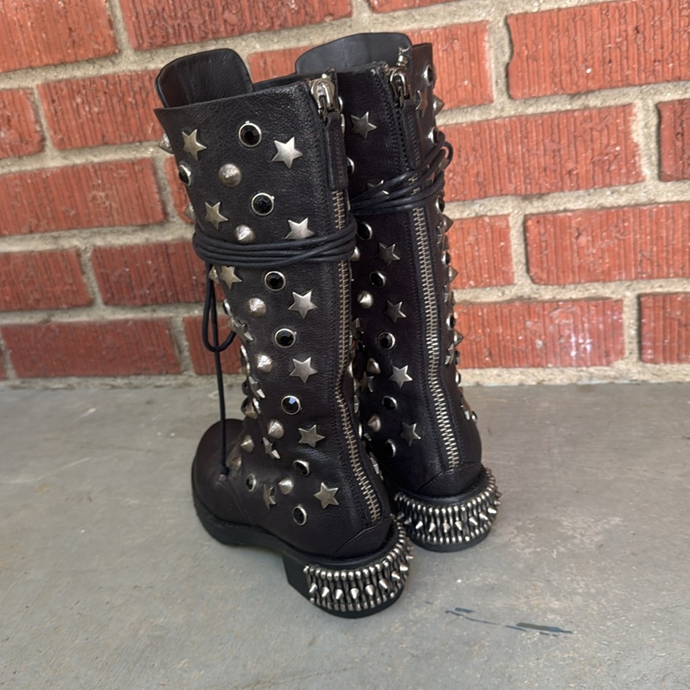 Baldan Embellished Leather Moto Boots - Picture 2 of 11